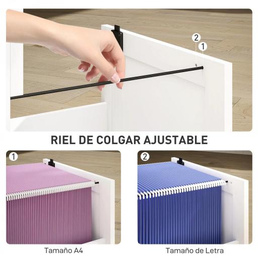 Mueble Archivador con 2 Cajones Cajonera para Escritorio con Cerraduras Rieles Colgantes Ajustables para A4 Blanco [3]