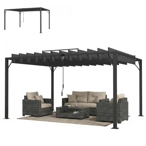 Pérgola de Jardín 3x4 m con Protección UPF 50+ Gazebo con Techo Ajustable Estructura de Aluminio para Exterior Gris [8]