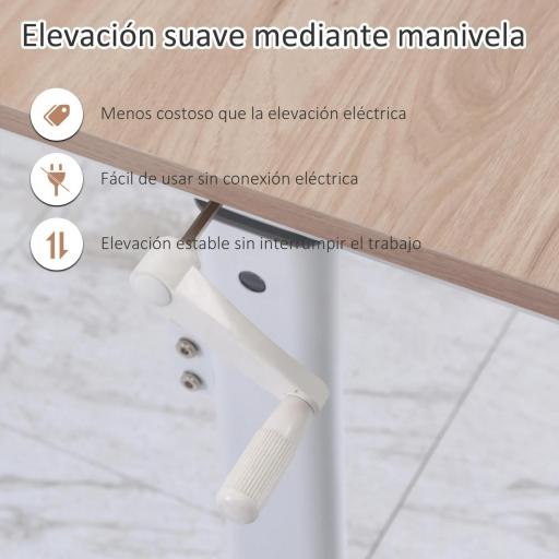Escritorio de Pie 120x60x72-117 cm con Altura Ajustable Manual con Manivela Mesa para Ordenador para Oficina Estudio Salón Estilo Racing Carga 150 kg Natural [9]