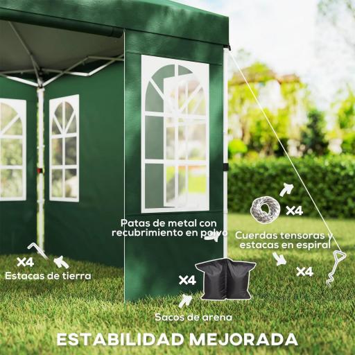 Carpa Plegable 3x3 m Pop-up con UPF50+ 4 Laterales Desmontables Altura Ajustable y Bolsa de Transporte Verde [7]