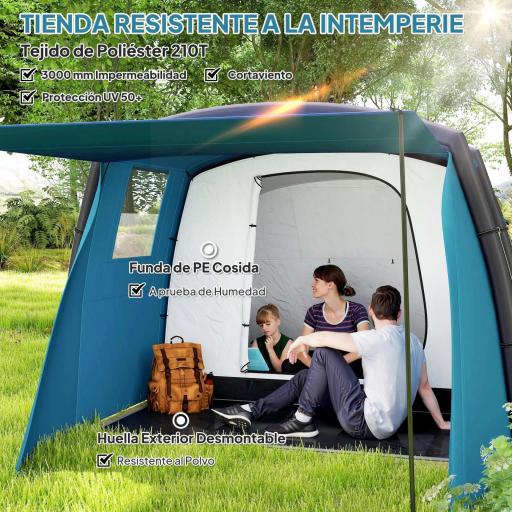 Tienda de Campaña Inflable Tipo Túnel para 3-6 Personas con Vestíbulo Ventanas de Malla y Bolsa Impermeable Azul [3]