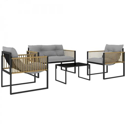 Conjunto de Jardín Exterior de Ratán Sintético con 2 Sillones 1 Sofá de 2 Plazas 1 Mesa de Centro y Cojines Crema [10]