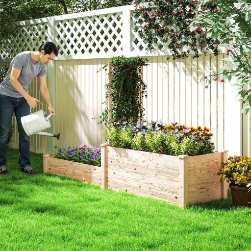 Jardinera Elevada con Celosía de Madera para Plantas Trepadoras y 2 Cajas de Cultivo 222x63x132 cm Natural [4]