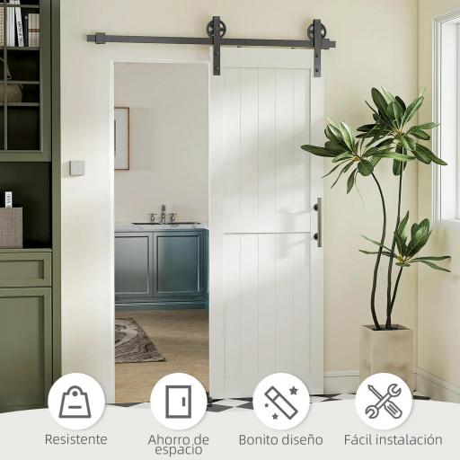 Puerta Corredera de Granero con Herrajes Manija Rodillo y Guía de Suelo Mejorados para Baño Salón 71,5x213,4 cm Blanco [6]