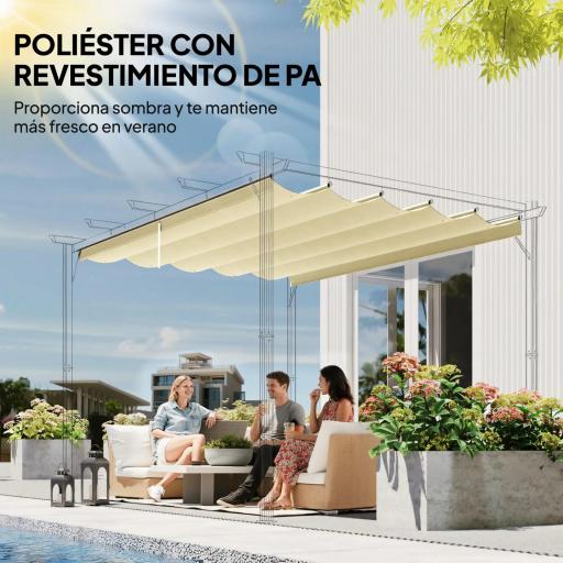 Cubierta para Techo Retráctil de 2,5x2,55m para Pérgola 3x3 Tela de Repuesto con 10 Orificios de Drenaje Crema [3]