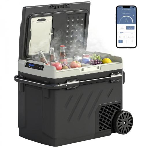 Nevera Portátil Eléctrica 49L con Compresor Doble Zona Control por App Ruedas Asa Telescópica -20℃ a 20℃ y Puerto USB [8]