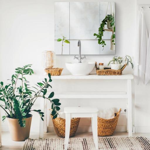 Mueble de Baño con Espejo Mueble de Pared para Baño con 3 Puertas y Estantes Internos Ajustables 70x15x60cm Blanco [5]