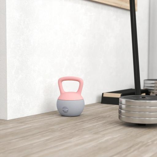 Pesa Rusa 10 kg Kettlebell Relleno de Arena Metálica Mango Antideslizante para Entrenar en Casa 21x21x30cm Rosa y Gris [6]