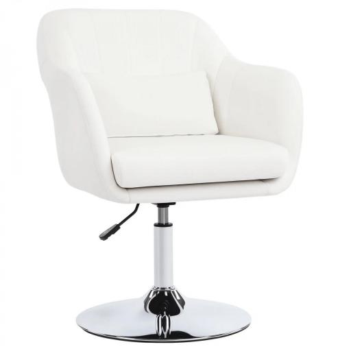 Sillón para Salón Giratorio 360° con Altura Ajustable Respaldo Envolvente Reposabrazos y Cojín 60x60x79-91 cm Blanco [9]