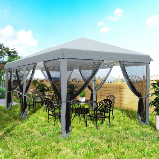 Carpa Plegable Pop-Up Gazebo 6x3 m con 6 Paredes Laterales de Malla Anti-UV y Bolsa de Transporte Gris [6]