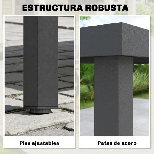 Mesa de Comedor de Jardín para 6 Personas con Superficie de Listones Estructura de Acero 140x90x74 cm Gris [4]