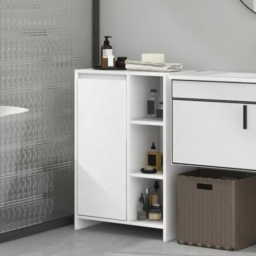 Armario de Baño con Estantes Abiertos Puerta y Estante Ajustable Antivuelco para Salón Dormitorio 53x30x80 cm Blanco [4]
