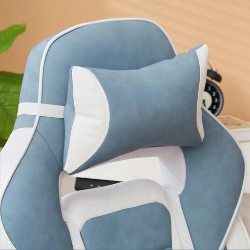 Silla Gamer Reclinable con Altura Ajustable Reposapiés Retráctil Soporte Lumbar y Reposacabezas Desmontable Azul [7]