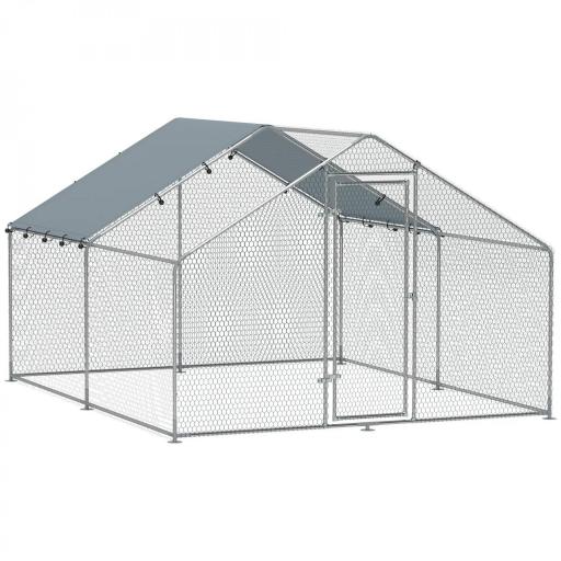 Corral para Gallinas Gallinero Metálico Grande de 3x3,4x1,9 m con Cubierta Impermeable y Anti-UV Plata [8]