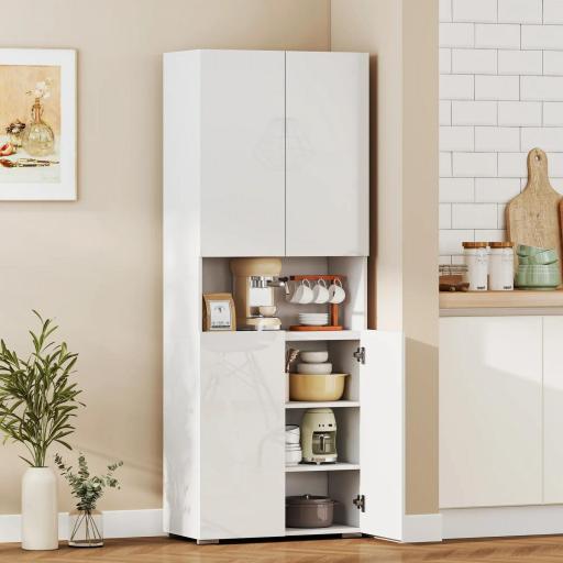 Alacena de Cocina con 4 Puertas Compartimento Abierto Estantes Ajustables 68x34x180 cm Blanco Brillo