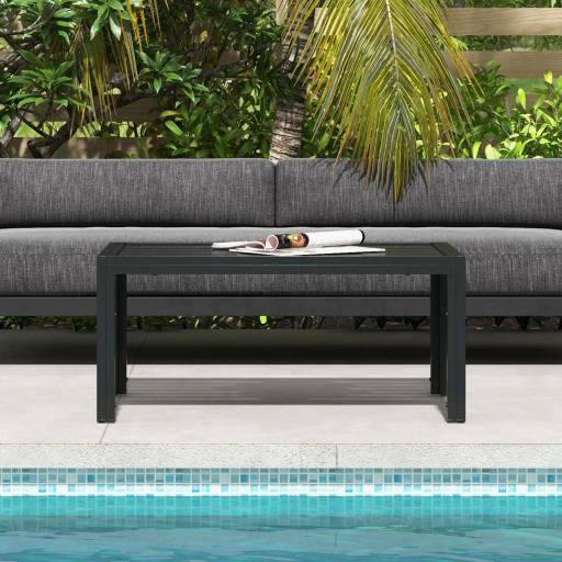 Mesa de Centro de Jardín Rectangular con Estructura de Acero Galvanizado para Patio Terraza 101,5x61x46 cm Negro [4]