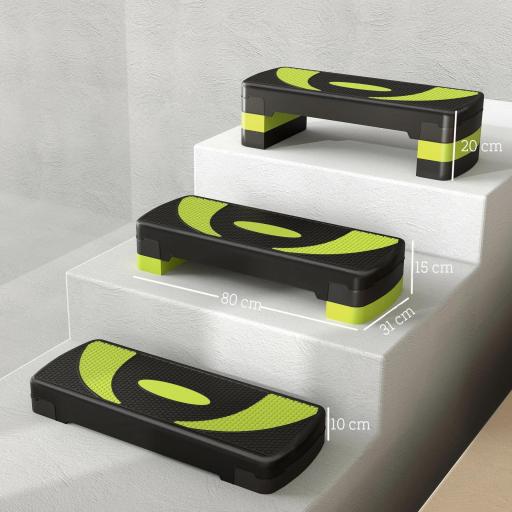 Step de Aeróbic para Fitness Antideslizante con Altura Regulable 3 Niveles 10/15/20 cm Carga 150 kg 80x31x20 cm Verde [1]