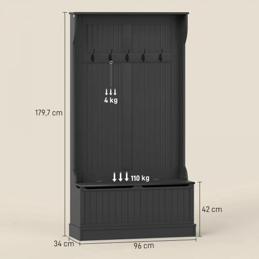 Perchero Zapatero con Banco de Almacenamiento y 5 Ganchos Estilo Moderno 96x34x179,7 cm Negro [1]