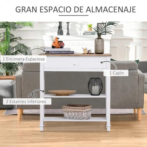 Mesa Consola Mesa Recibidor con 2 Estantes y Cajón para Entrada Pasillo Salón 75,6x27,5x80,5 cm Blanco [2]