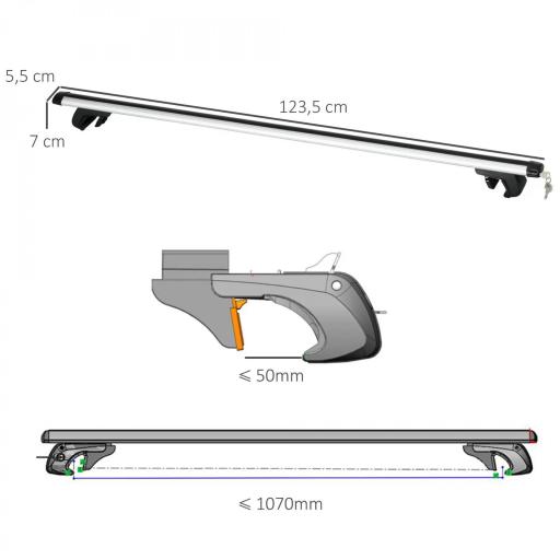 Barras de Techo Universales para Vehículos de Aluminio Bacas Portaequipajes Coche Automóvil Baca para Coche Universales con Cerradura Carga 75 kg 123,5 cm Plata [2]