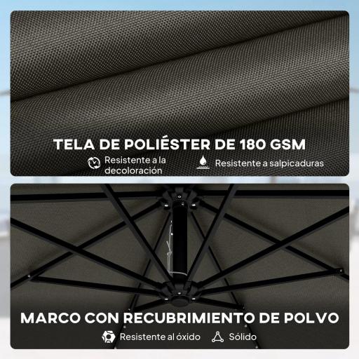 Parasol Excéntrico con Luces LED Solares Ø345 cm Sombrilla Jardín de Aluminio con Base Cruzada Manivela Funda Gris [7]