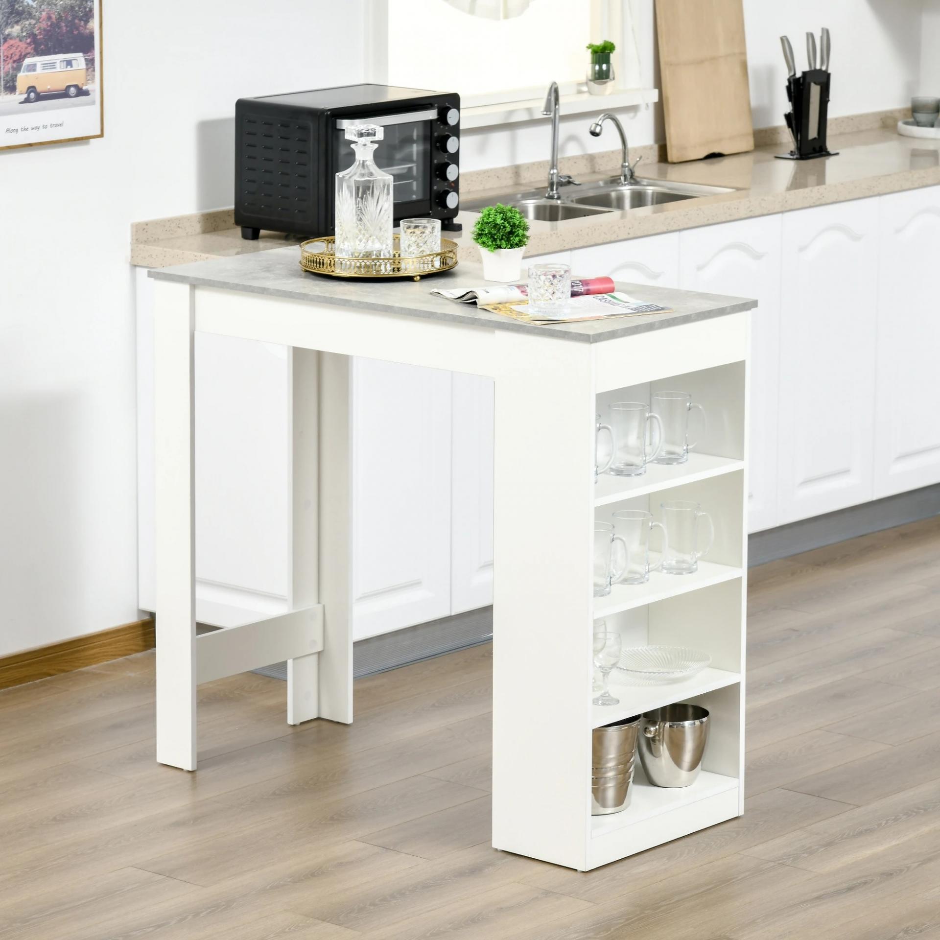 Mesa de Bar Mesa Alta Tipo Bistró de Cocina con Estantería de 4 Niveles Estilo Moderno 115x50x102,7 cm Blanco y Gris