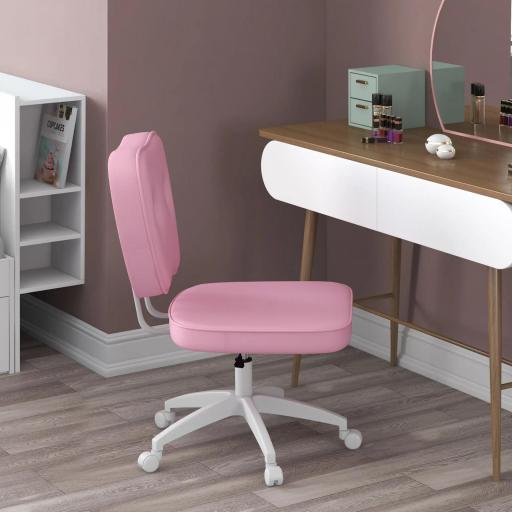 Silla de Oficina Giratoria Tapizada en PU con Altura Ajustable sin Brazos Carga 120 kg 46x59x82-92 cm Rosa [6]