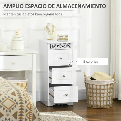 Armario de Almacenamiento Cajonera Blanca Cómoda con 3 Cajones para Cocina Comedor Salón Dormitorio 29,8x29,8x68,5 cm [9]