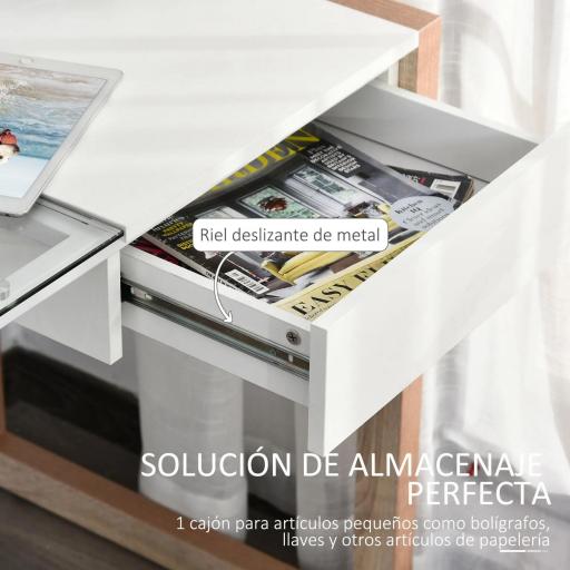 Mesa de Ordenador Mesa de Escritorio Diseño Moderno con Tablero de Vidrio Templado Cajón Combinación de Estilos para Oficina Estudio 120x60x75 cm Blanco [4]