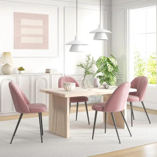 Pack de 4 Sillas de Comedor Modernas Sillas de Cocina Tapizada en Terciopelo con Respaldo Alto 50x52x83 cm Rosa Palol