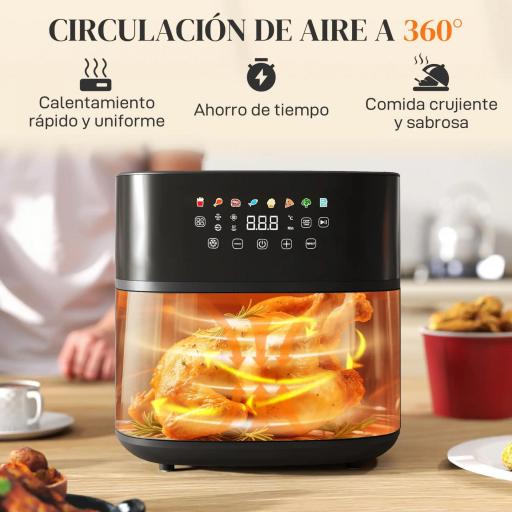 Freidora de Aire 8 L 1700 W Circulación de Aire Caliente a 360° Temperatura Regulable 80-200°C 8 Programas Negro [2]