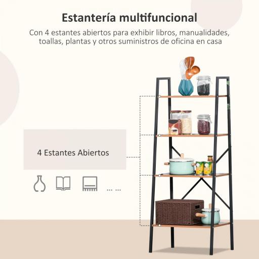 Estantería de Escalera Estantería Industrial Librería con 4 Estantes para Libros para Salón 60x35x145 cm Marrón Rústico [2]