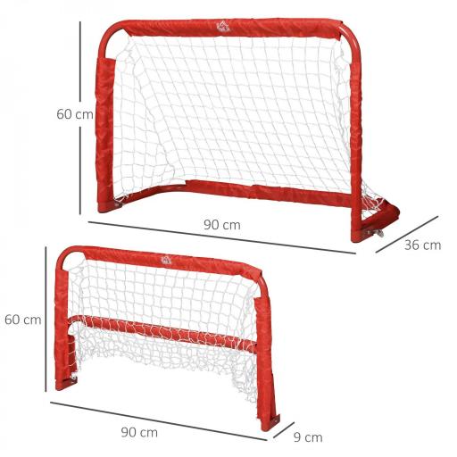 Mini Porterías de Fútbol Plegables Set de 2 Porterías de Exterior para Niños y Adultos 90x36x60 cm Rojo [1]