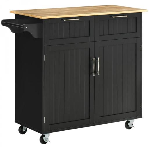 Mueble Auxiliar de Cocina con Ruedas 2 Cajones 2 Puertas Estante Ajustable y Toallero 104x46x91 cm Negro [9]
