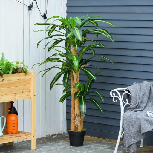 Dracaena Artificial con 66 Hojas Musgo Planta Artificial para Decoración Jardín Balcón Oficina Salón Ø20x160 cm Verde [8]