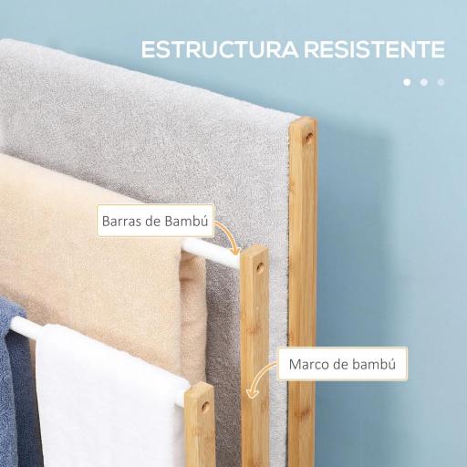Toallero de Pie de Bambú con 3 Barras Toallero de 3 Niveles para Baño Lavadero 48x25,8x94 cm Natural [8]
