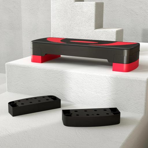 Step de Aeróbic para Fitness Antideslizante con Altura Regulable 3 Niveles 10/15/20 cm Carga 150 kg 80x31x20 cm Rojo [7]