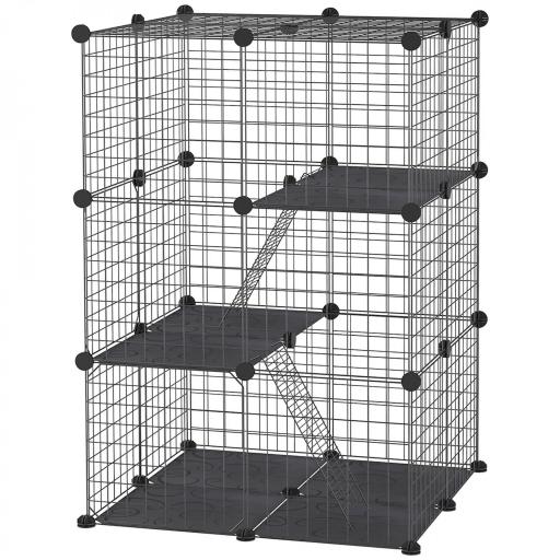 Jaula para Animales Pequeños de 3 Niveles con Rampas y Forma Personalizable para Cobayas Conejos 70x70x105 cm Negro [9]