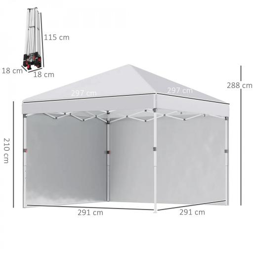 Carpa Plegable Pop-up 3x3 m con 2 Paredes Laterales Anti-UV Altura Ajustable Sacos de Arena y Bolsa de Transporte Blanco [1]