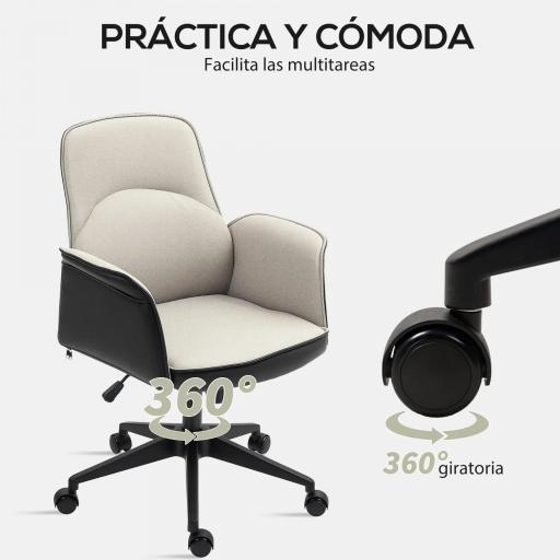 Silla de Escritorio Altura Ajustable con Función de Basculante y Reposabrazos Carga 120 kg Beige y Negro [2]