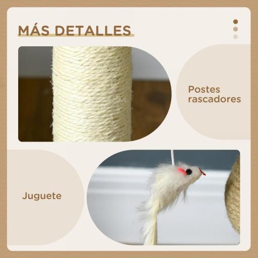 Árbol Rascador para Gatos Pequeño Torre para Gatos con Nido 4 Bolas y Poste de Sisal Carga 15 kg Ø40x48 cm Gris y Beige [5]