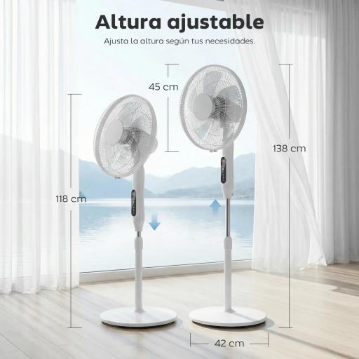 Ventilador de Pie con Control Remoto Función Wifi Altura Ajustable 3 Velocidades 3 Modos Oscilación Temporizador Blanco [1]