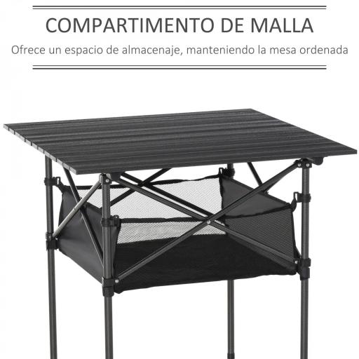 Mesa de Camping Plegable con Almacenaje de Malla y Bolsa de Transporte para Exterior Jardín y Picnic 70x70x69 cm Negro [3]