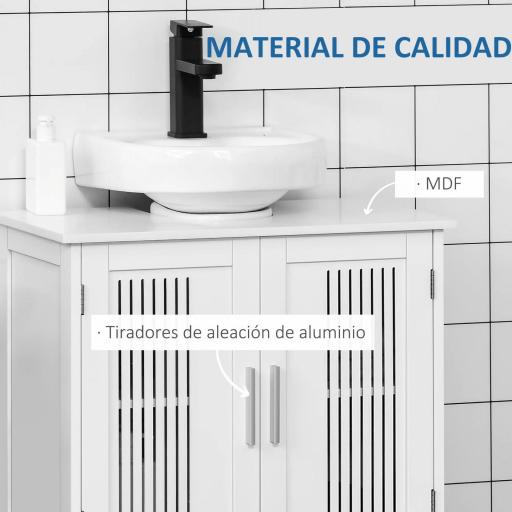 Mueble para Debajo del Lavabo Armario Baño de Suelo de Madera con 2 Puertas Ventiladas y Estante Ajustable Interior Moderno 60x30x60 cm Blanco [4]