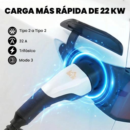 Cargador para Coche Eléctrico Tipo 2 2,2kW 32A Modo 3 Trifásico 5m IP65 con Bolsa y Paño de Limpieza para EV y PHEV Negro [4]