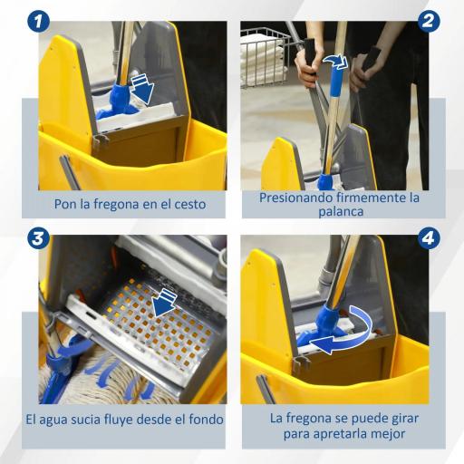 Carro de Limpieza con Cubos de Fregona de 25L Escurridor Cubeta y Estantes para Hotel Oficina 72x49,5x95 cm Amarillo [5]