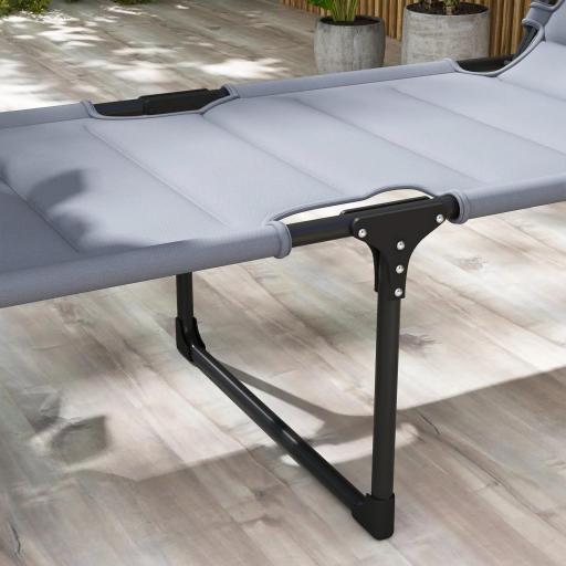 Tumbona de Jardín con Toldo Ajustable Respaldo Regulable en 4 Niveles Reposacabezas para Terraza 70x200x45 cm Gris [6]