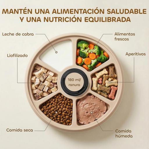 Comedero Automático para Gatos y Perros con Paquete de Hielo Temporizador Programable 6 Cuencos Pantalla LED [7]