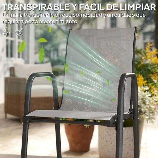 Juego de 6 Sillas de Jardín Exterior Apilables con Reposabrazos Asiento y Respaldo de Malla Estructura de Metal Gris [3]