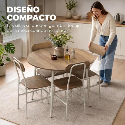 Juego de Mesa y 4 Sillas de Comedor Estilo Industrial Marco Metálico para Espacios Pequeños Salón Natural y Blanco [5]
